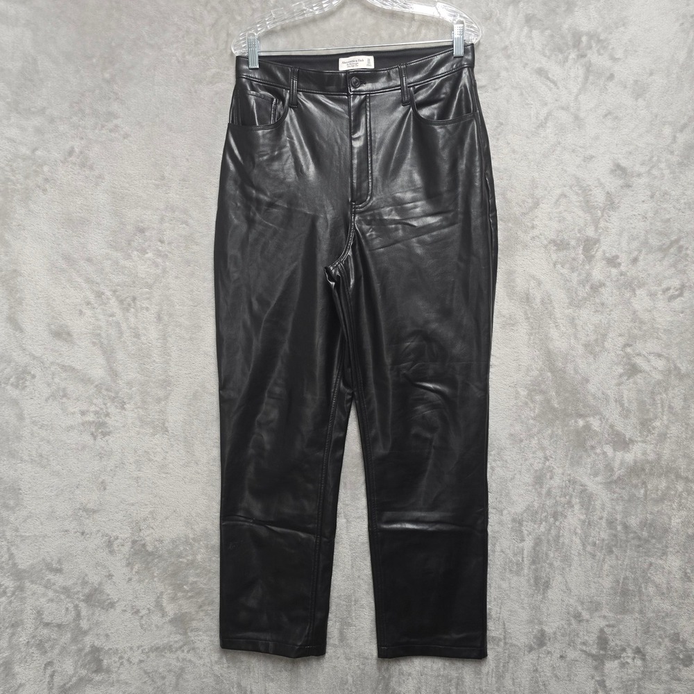 Abercrombie Pants Women‎ 31/12R Black Faux Leather 90s Straight Leg Grunge Biker